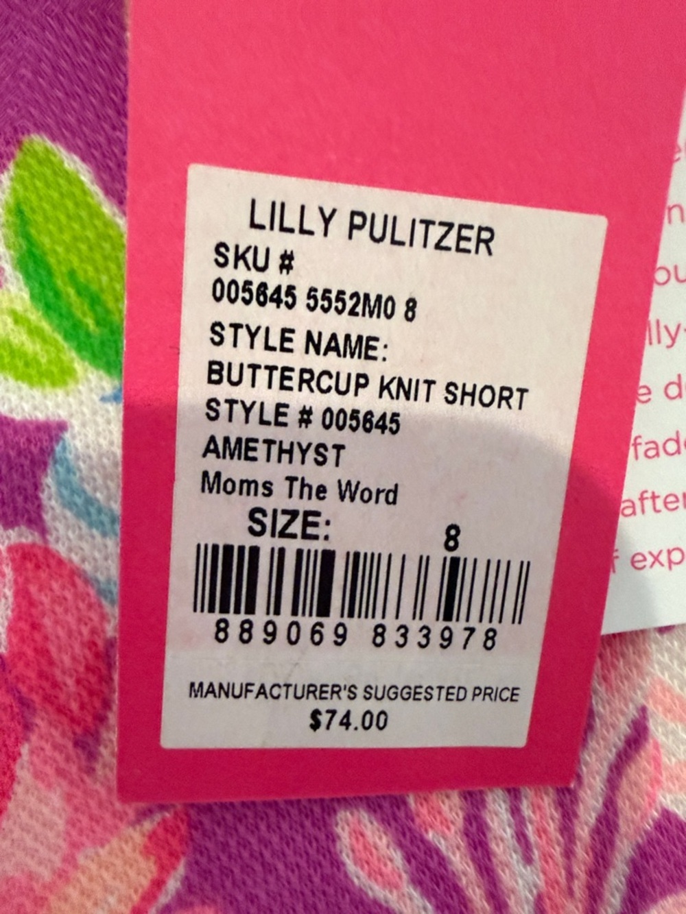 NWT Lilly Pulitzer Vibrant Pink & Purple Floral Buttercup Women’s Shorts size 8 - Picture 2 of 8